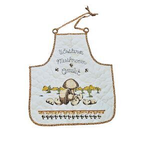 Vtg Western Mushroom Omelet Apron Quilted Floral Trim Cactus Cacti MCM